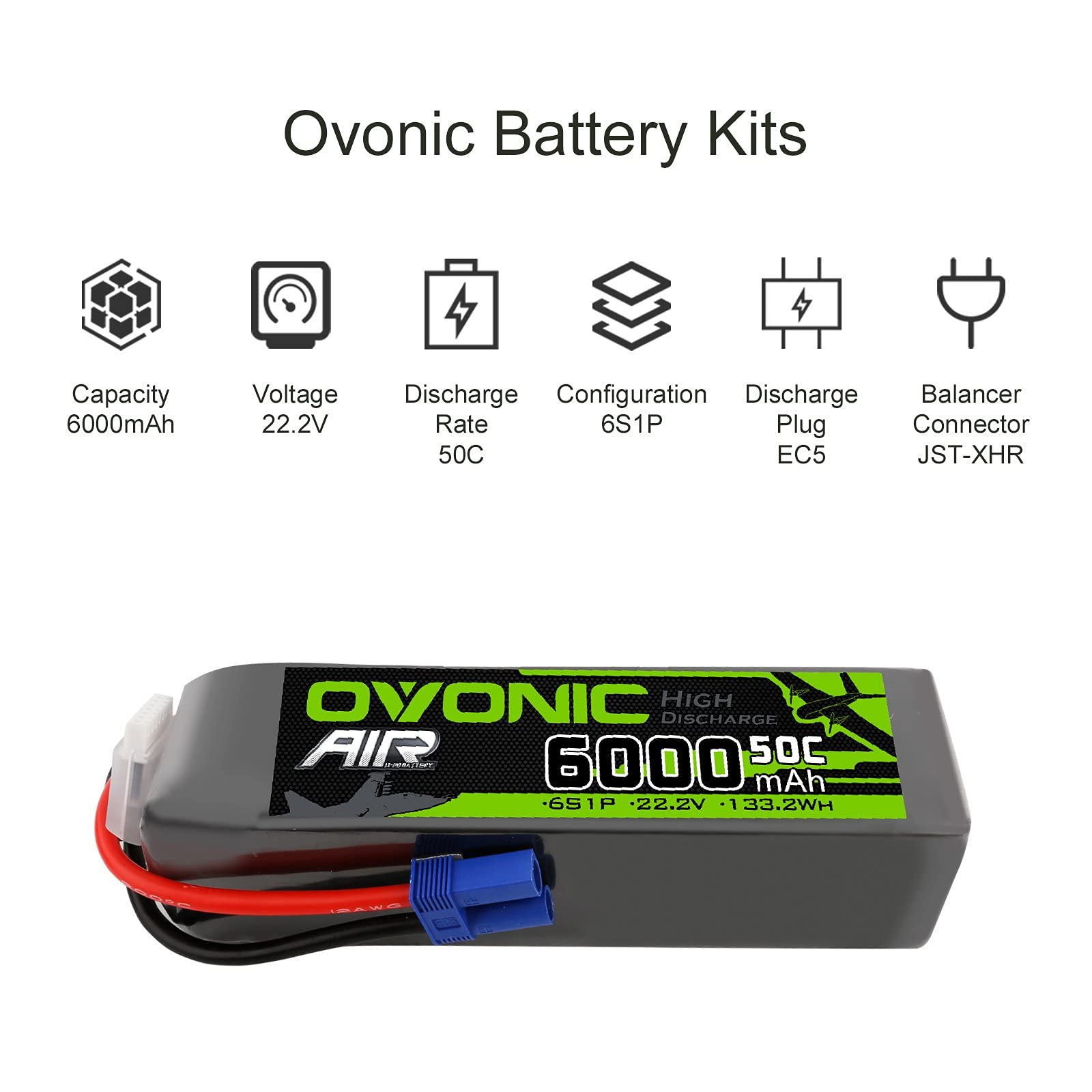 Amazon.co.jp: OVONIC 6S リポバッテリー 50C 6000mAh 22.2V リポ